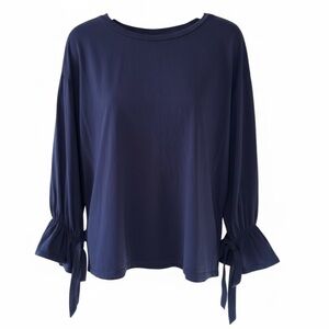 Eloquii Navy Blue Women's Top with Bow Tie Sleeves